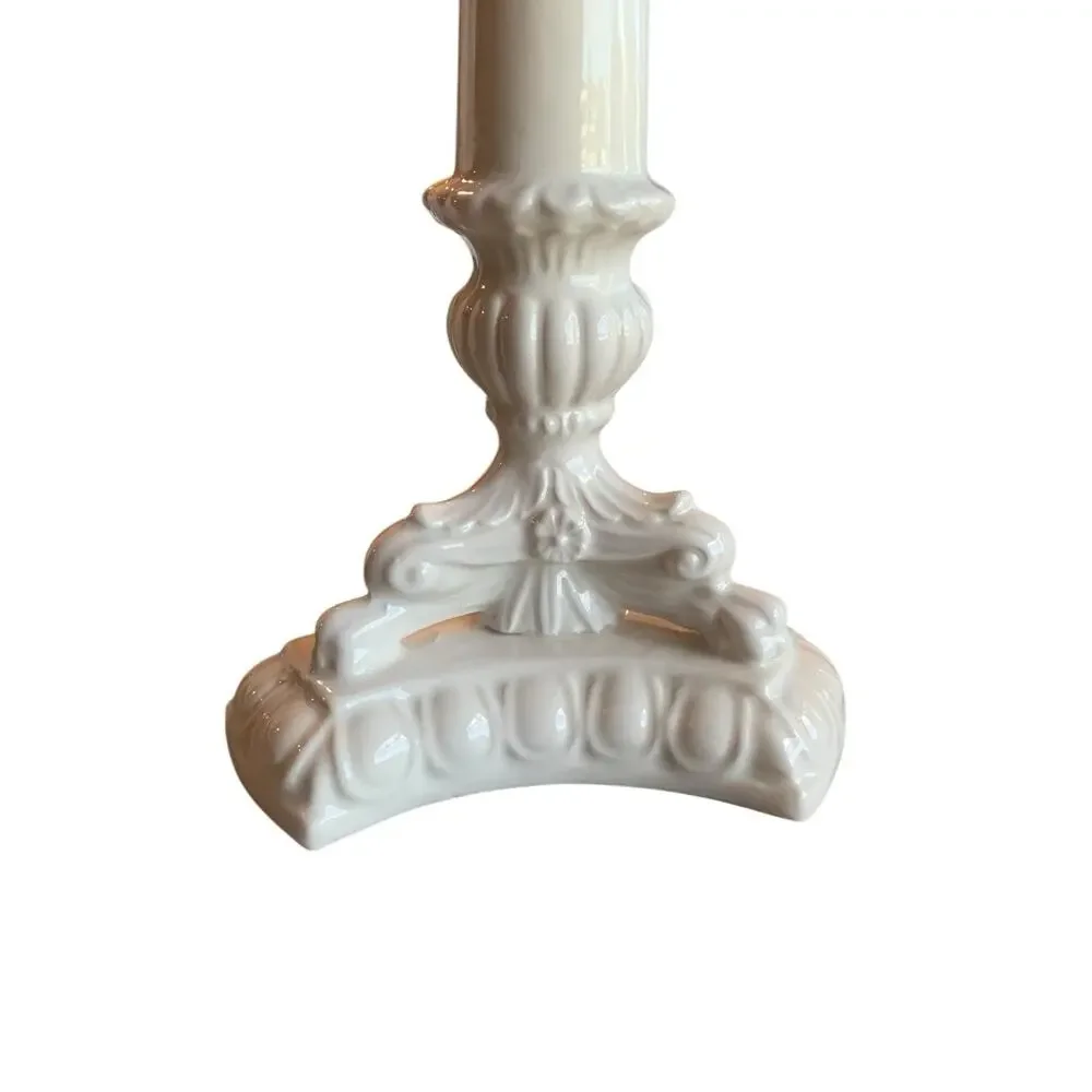 Bloomingdale’s Made In Italy White Porcelain Candle Stick Holder 11.5 “ Tall‎